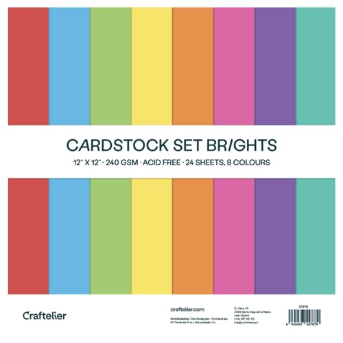 Craftelier - Cardstock Set | 24 Karten für Scrapbooking und Basteln | Textur Brights - Größe 30 x 30 cm - Grammatur 240 g von Craftelier