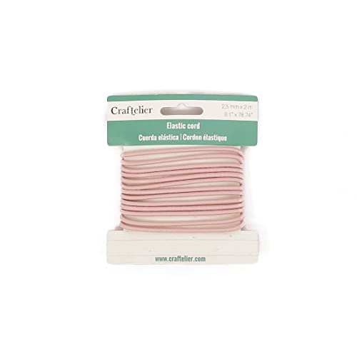 Craftelier - Elastische Gummischnur für Bastelarbeiten und Scrapbooking | Aus Latex und mit Polyesterfaden umwickelt | Durchmesser 2,5 mm und Länge 2 m - Farbe Baby Pink von Craftelier