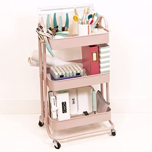 Craftelier - Metall-Organisationswagen mit 3 Fächern | 4 Lenkrollen 360º mit Bremsen | Max. Fachlast 2,99 kg | Abstand zwischen den Fächern 25,5 cm | Größe 78 x 40 cm - Farbe Rosa von Craftelier