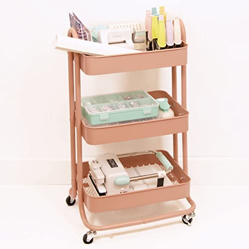 Craftelier - Metall-Organisationswagen mit 3 Fächern | 4 Lenkrollen 360º mit Bremsen | Max. Fachlast 2,99 kg | Abstand zwischen den Fächern 25,5 cm | Größe 78 x 40 cm - Farbe lachsRosa von Craftelier