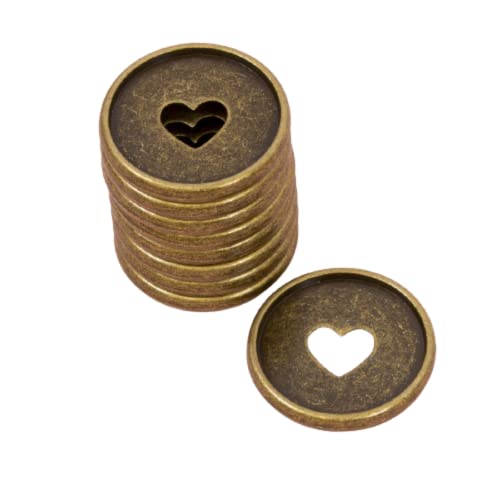 Craftelier - Metallscheiben M-Ringe mit gestanztem Herz für Scrapbooking Einband für Planer, Agenden, Notizbücher oder Alben | Packung mit 9 Stück à 35 mm - Farbe Vintage Bronze von Craftelier