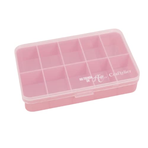 Craftelier - Mini Caja Organizadora con 10 Compartimentos para Materiales de Scrapbooking | Color Transparente y Rosa - Dimensiones 14,6 x 9,1 x 3,2 cm (5.75" x 3.6" x 1.25"). von Craftelier