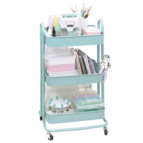 Craftelier Organisationswagen aus Metall mit 3 Ablagen | 4 360° drehbare Rollen mit Bremsen | max. Traglast 2,99 kg | Abstand zwischen den Ablagen 26 cm | Größe 78,5 x 42 von Craftelier