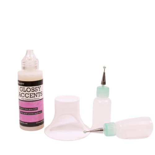 Craftelier - Scrapbooking und Craft Sticker Set | Glossy Accents 59 ml + Leimhalter Weiß + 2 Flaschen mit ultrafeinem Applikator 15 ml | Transparenter Perleffekt-Leim von Craftelier