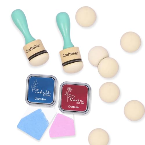 Craftelier - Set mit 2 Mischwerkzeugen mit Klettverschluss mit 30 mm Durchmesser + Ersatz-Schaumstoff-Pads + Rosa- und Kobalt-Tinten | ideal zum Auftragen von farbigen Tinten beim Basteln von Craftelier