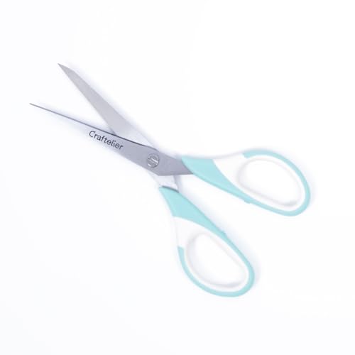 Craftelier - Universal Mittlere Schere aus Edelstahl - Ergonomischer Griff und spitze Form | Geeignet für Links- und Rechtshänder | Größe: 16,51 cm - Farbe: Türkis und Weiß von Craftelier