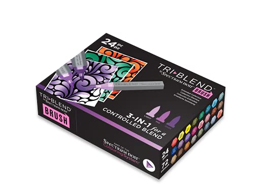Crafter's Companion Spectrum Noir Triblend Brush Nib Alkoholmarker, 24 Stück, einzigartige 3-in-1 mischbare Schattierungseffekt, erweiterte Kollektion (72 Farben insgesamt), mehrfarbig, Einheitsgröße von Crafter's Companion
