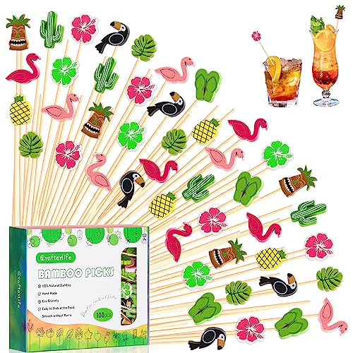 Hawaiian Summer Cocktail Picks Zahnstocher Obst Dessert Sticks Lebensmittel Sandwich Vorspeisen Charcuterie Spieße für Luau Tropical Beach Hawaii Thema Party Dekoration Supplies (100 Stück) von Crafterlife