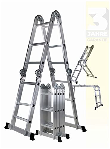 𝐂𝐑𝐀𝐅𝐓𝐅𝐔𝐋𝐋 Aluminium Mehrzweckleiter CF-104A | 𝟑 𝐉𝐀𝐇𝐑𝐄 𝐆𝐀𝐑𝐀𝐍𝐓𝐈𝐄 - 6in1 Multifunktionsleiter - 12 Sprossen - 385 cm Leiter - Gelenkleiter - Leitergerüst (Silber 4x3 Sprossen) von Craftfull