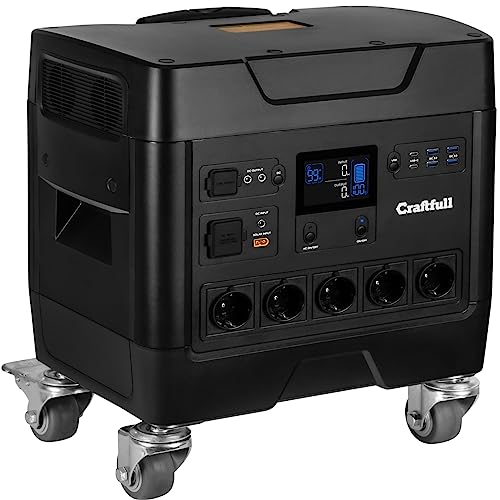 Craftfull Powerstation Fast Charge PS3600 | 𝟑 𝐉𝐀𝐇𝐑𝐄 𝐆𝐀𝐑𝐀𝐍𝐓𝐈𝐄 - 3000 Watt - Lithium LiFePO4 Akku - 80% nach >2000 Ladezyklen - Trolley Räder - USB-C/USB-A/KFZ/Schuko-Stecker (3600 Watt) von Craftfull