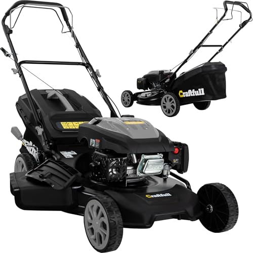 Craftfull Rasenmäher CR-196-30 | 4,4 KW 6 PS | 190 cm³ OHV Motor | Benzinrasenmäher - Mäher Benzin - Selbstfahrantrieb - 53 cm Schnittbreite in 7 Stufen (CR-196-30 4,4 KW 6 PS 190 cm³ Motor Grau) von Craftfull