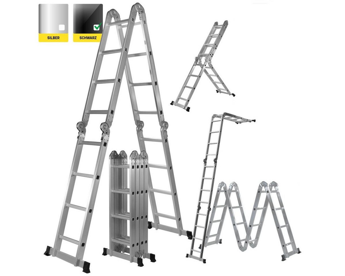 Craftfull Vielzweckleiter 6in1 Leiter CF-104A inkl. 3 Jahre Garantie Mehrzweckleiter Aluminium (Sicherheits-Sperriegel - Alu Stehleiter bis 150 kg - Anlegeleiter - Arbeitsbühne - Multigerüst mit Rollen - Haushaltsleiter - Stufen Leiter - Arbeitsleiter - Klappleiter - Sicherheitsleiter - Ausziehleiter - Multifunktionsleiter 1 -St. ausziehbare Schiebeleiter, 1-St., ausziehbare Schiebeleiter mit Anti-Rutsch Profil - bis 150 kg), Gerüst mit Rollen - Gelenkleiter - ausziehbare Aluminiumleiter von Craftfull