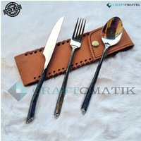 Bbq Besteckset | Campingbesteck Handgeschmiedet Mittelalterlich Mit Tasche Geschenkset Hftc04x von Craftomatik