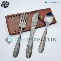 Damast Stahl Besteckset | Damaszener Handgeschmiedet Mittelalterlich Bbq Grill Essbesteck - Hochzeit Geschenk Set Hftc16x von Craftomatik