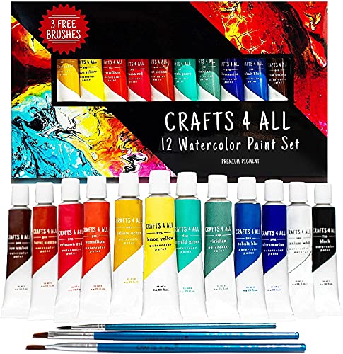 Crafts 4 ALL Aquarell-Farbenset von 12x12ml – Hochwertige Aquarellfarben für Künstler, Studenten und Anfänger - Ideal für Landschafts-, Porträtgemälde und Malerei auf Leinwand, Holz, Stoff & Einwand von Crafts 4 ALL
