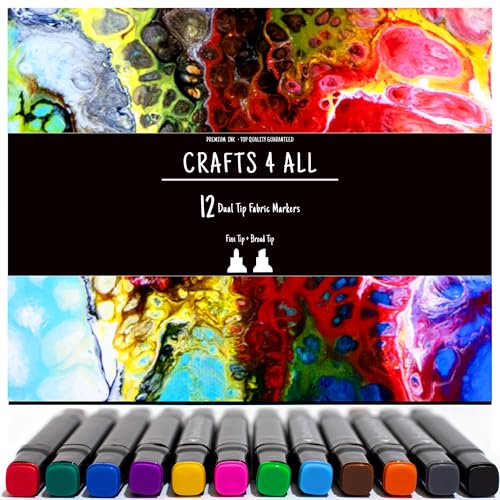 Crafts 4 All Stoffmarkers 12 Pack Dual Tipp Minimal Bleed Reich Pigment Fein Dauerhaft Graffiti Farbung Stoff Stifte Durch . Kind Safe & Nicht-Giftig 12 Mehrfarbig von Crafts 4 ALL