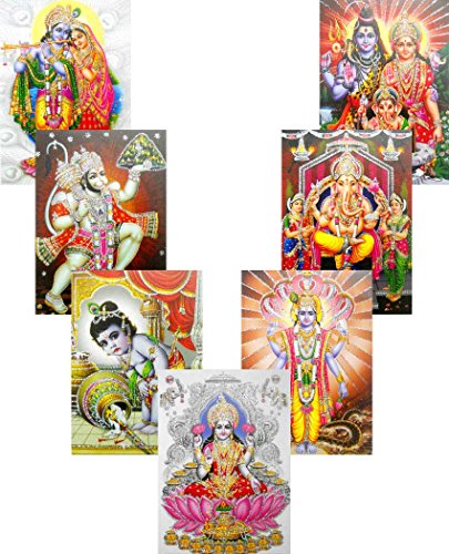 Glitzer-Poster Hindu-Götter und Göttin, 10 Stück, Größe: 12,7 x 17,8 cm von Crafts of India