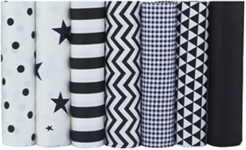 CraftsFabrics Große 7 Stück 40 x 50 cm große schwarze und weiße Muster bedruckte Baumwoll-Fat-Quarters (zum Quilten, Scrapbooking, Nähen, Kunst und Handwerk, DIY-Projekte, Collage) von CraftsFabrics