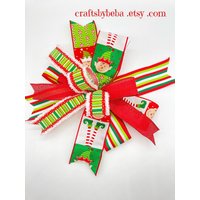 Elfen Weihnachtsschleife/Weihnachtliche Zierschleife Laterne Schleife - Kranzschleife Weihnachtsrot Und Grün Streifen Fuzzy Edge Elfe von CraftsbyBeba