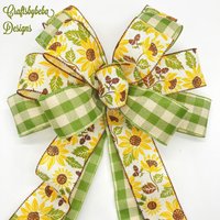 Ernte Sonnenblumen Kranz Schleife/Herbst Grün Und Gelb Dekorative Gelbe Sonnenblume Karierte von CraftsbyBeba