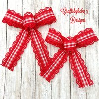 Gingham Weihnachtsbögen/Set 8 Bögen Kleine Rote Und Weiße Weihnachtsschleifen Weihnachtsbaumschleifen Rote von CraftsbyBeba