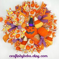 Halloween-Kranz/Halloween-Türschild Halloween-Kürbis-Kranz Halloween-Netz-Kranz Candy Corn-Halloween-Kranz von CraftsbyBeba