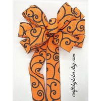 Halloween Kranz Schleife/Orange Und Schwarz Dekorative Swirl Print Dekor Baumspitze von CraftsbyBeba