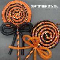 Halloween Lutscher/Set 2 Schwarz Und Orange Filzschimmernde Lollipops Dekor von CraftsbyBeba
