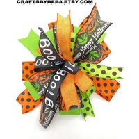 Halloween Schleife/Dekoration Happy Schwarze Und Orange Baumspitze von CraftsbyBeba