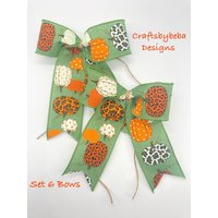 Herbst Deko Schleifen/Set 6 Ernte Kürbis Grün Und Orange Gepard Polkadots Kürbisse von CraftsbyBeba