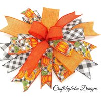 Herbst Schleife, Ernte Dekorative Kürbis Orange Und Schwarz Karo Schleife von CraftsbyBeba