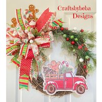 Lebkuchen-Weihnachtskranz/Weinrebe-Weihnachts-Lebkuchen-Kranz Lebkuchen-Weihnachts-Türschild Roter Lkw-Lebkuchen-Kranz von CraftsbyBeba