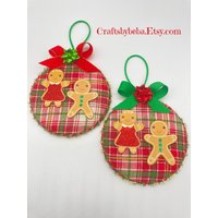 Lebkuchen Weihnachtsanhänger/Sets 2 Ornamente Weihnachtsbaumschmuck Handgemachte Weihnachtsornamente Lebkuchen-Plaidornamente von CraftsbyBeba