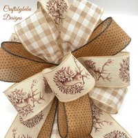 Rentier Weihnachtsbaumspitze/Weihnachten Creme - Beige Schleife Plaid Polkadots Weihnachtsdeko Weihnachtsschleife von CraftsbyBeba