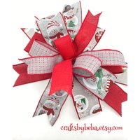 Schneemann Weihnachten Laterne Bogen/Rot Und Grau Treetopper Rot, Weiß Dekorative Schleife von CraftsbyBeba