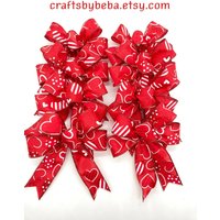 Valentine Dekorative Schleife/Set 8 Schleifen Rote Und Weiße Herzen - Schimmernde Wunderliche von CraftsbyBeba