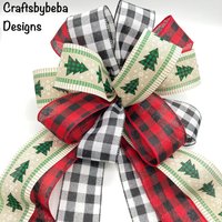 Büffel Weihnachtsbaumspitze/Rot, Schwarz Und Grüne Zierschleife Karierte Weihnachtsschleife von CraftsbyBeba