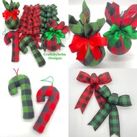 Weihnachten Bundle Dekoration/Karierte Ornamente Rot Und Grün Zuckerstange Schleifen Schleife von CraftsbyBeba