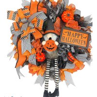 Wichtel-Halloween-Kranz/Halloween-Kranz Schwarz Und Orange Halloween-Mesh-Kranz Wichtel-Halloween-Türaufhänger Happy Halloween Wreath von CraftsbyBeba