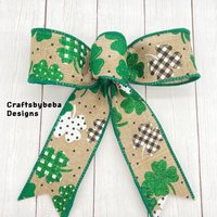 st Patrick Kleine Schleifen/Set 12 Dekorative Gingham, Polkadots Und Shimmery Clover Print von CraftsbyBeba