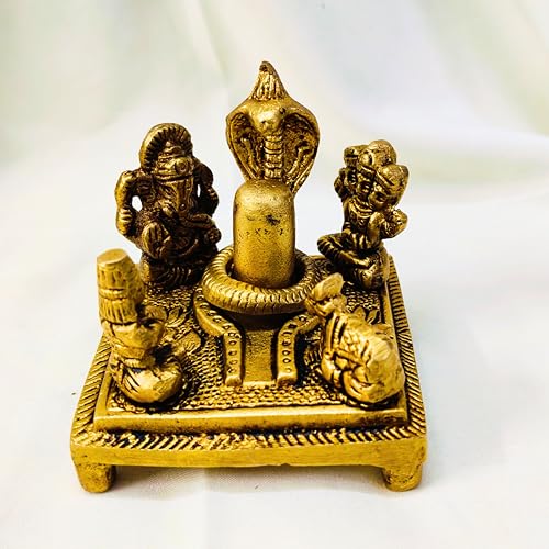 Messing statue Shiv Panchayat Shiva Lingam mit Nandi Ganesh Kartikeya Parvati Shiv Parivar Idol Panchamukha für Zuhause Kriegsschiff Shivling Murti dekorative Bholenath Shankar Familienskulptur 5,1 cm von Craftslook