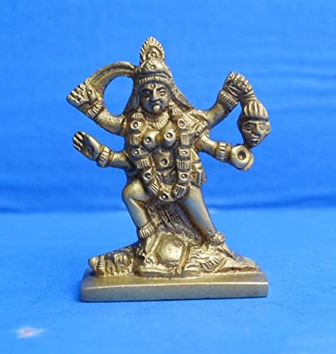 Powerful spiritual goddess Maa Maha Kali on Shiva, brass statue, Hindu idol, brass goddess, Mahakali, for home, temple, mandir, Kalkaji idol, spiritual, Puja Vastu, India, goddess Kali, brass (6.3 cm) von Craftslook