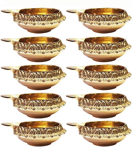 Diwali Diya Öllampe, 100 % reines Messing, mit goldfarbener Gravur, Durchmesser 6.4 cm, gold, 20PC von CRAFTSMAN