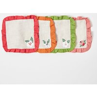 Herbst Leinen Cocktail Servietten Set, Handbestickte Baumwollmischung Getränke Servietten, Handgemachte Festliche Tischdekoration von Craftspring