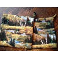 Baum Hugger Topf Halter, Bäume, Holz, Immergrün, Stream, Hot Mat 8" Quadrat. Gefilzte Wolle Innen von CraftyByNatureStore