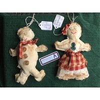 Lebkuchen Ornamente Stabile Stoffleinwand Beige Primitive Tee Gefärbt, Lot A von CraftyByNatureStore