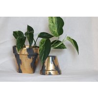 Handbemalter Blumentopf Aus Terrakotta | Blattgold, Anthrazit Zimmerpflanze Dekor Geschenk von CraftyPlantMama