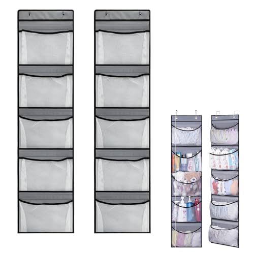 Cragmut 2 Stück Hängeorganizer Tür, Tür Organizer mit 5 Netztaschen Hängeregal Tür Organizer Hängeaufbewahrung Organizer für Schlafzimmer, Badezimmer, Schrank (Grau) von Cragmut