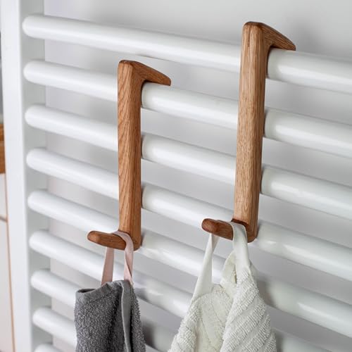 Craman Oak Hooks for Radiator – Wooden Towel Hooks magnet – No Drilling – Clip-On Towel Rail Hooks for Bathroom Radiator – Fits All Standard Radiators (natur straight with magnet) von Craman