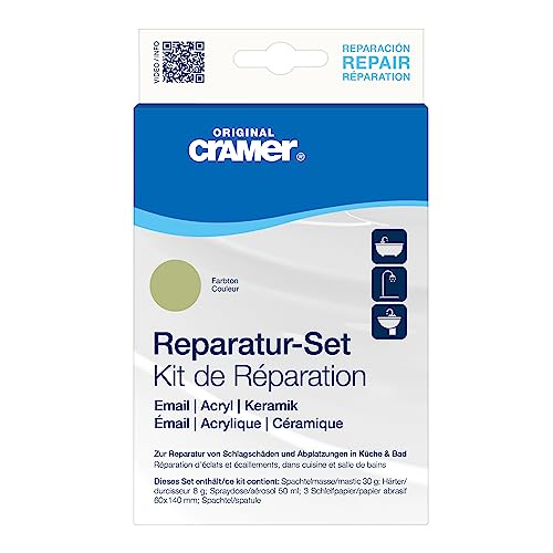 CRAMER Reparatur-Set moosgrün 740 Emaille, Keramik, Acryl - Abplatzer an Badewannen, Duschwannen und Waschbecken zuverlässig reparieren von Cramer